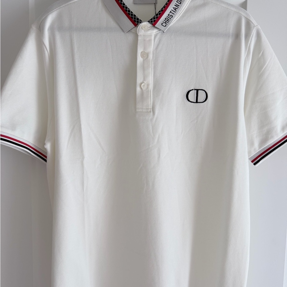 Dior White Polo with Black and Red Trim